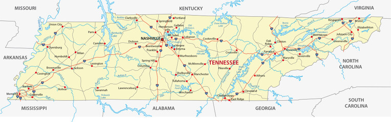 Wall Mural - tennessee road map