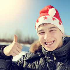 Teenager in Santa Hat