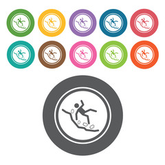 slippery icon. danger icon set. round colourful 12 buttons. vect