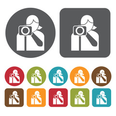 Fototapete - Female photographer avatar icon. Set of profession people flat s