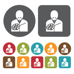 Fototapete - Painter avatar icon. Set of profession people flat style icons.