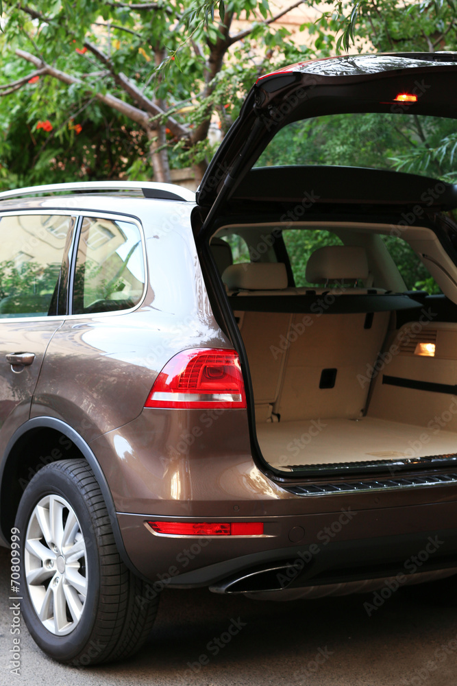 Open trunk of car, outdoors