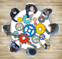 Poster - Group of People with Gear Symbol in Photo Illustration