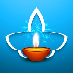 Sticker - Happy diwali diya celebration blue colorful vector illustration