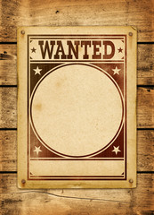 Sticker - Wanted poster on a wood board