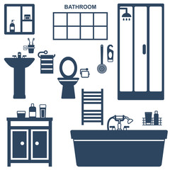 Wall Mural - Various bathroom elements silhouette icons vector set