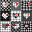 Checkered quilt with hearts.