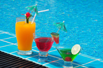 Orange juice and Cocktails near the swimming pool