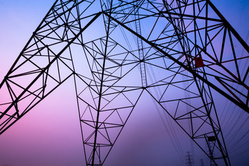 High voltage post and sky in twilight time