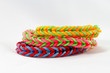 Close up of bracelets made with rubber loom bands