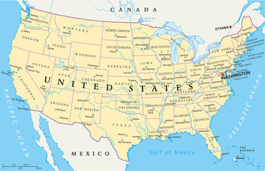  United States of America Political Map with single states