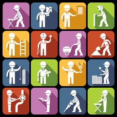 Canvas Print - Construction worker icons white