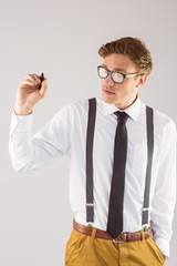 Poster - Geeky businessman writing with marker