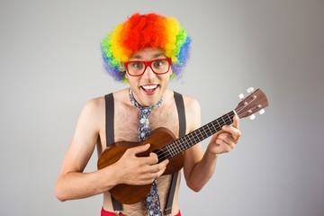 Aufkleber - Geeky hipster in afro rainbow wig playing guitar