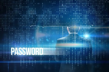 Poster - Password against blue technology interface with binary code