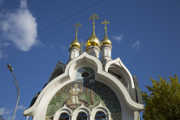 Gold domes of orthodox church in Moscow