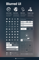 Website/mobile app elements on blurred background