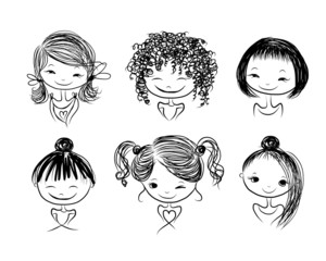 Wall Mural - Cute girl smiling, sketch for your design