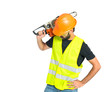 © luismolinero - Workman with chainsaw over white background