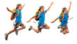 isolated sequence of child jumping, running to school