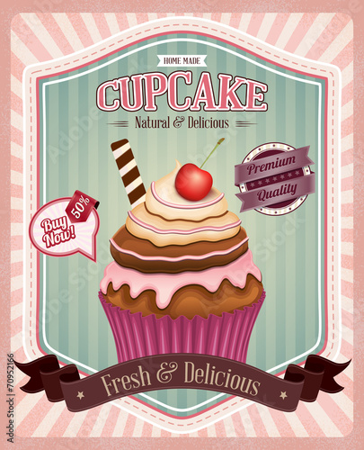 Plakat na zamówienie Vintage cupcake plakat