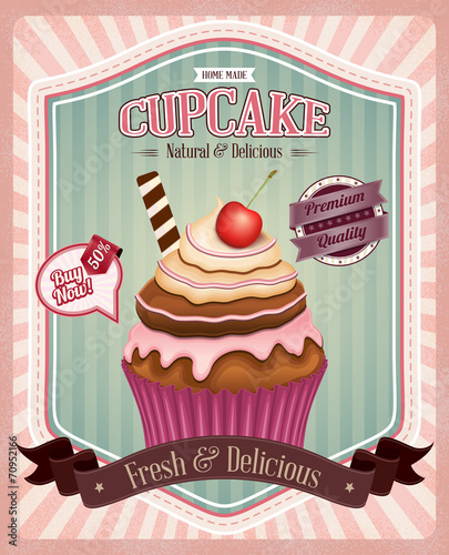 Fototapeta na wymiar Vintage cupcake plakat