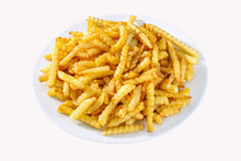 French Fries On White Plate Isolated.