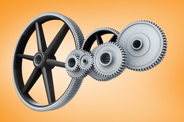 Poster - Composite image of white cogs and wheels connecting