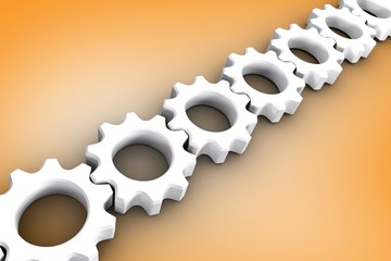 Poster - Composite image of white cogs and wheels connecting