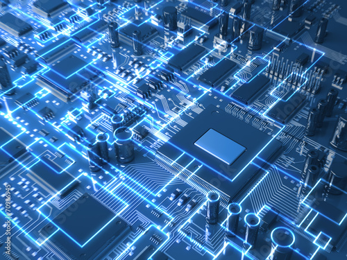 Fotografía Fantasy circuit board or mainboard. Technology 3d illustration