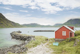 Fototapeta Sawanna - Red hut in Lofoten, Norway