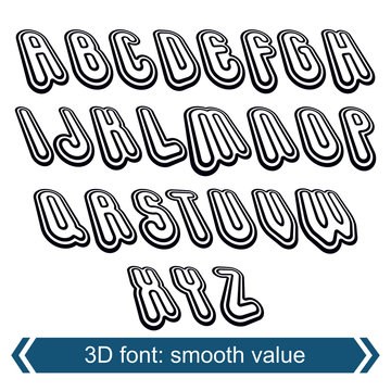3d retro font in rotation, stylish vector letters design. Upperc