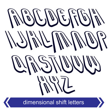 3d vector retro font with visual rotation effect, uppercase geom