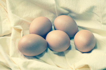 eggs on fabric background