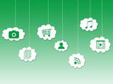 Fototapeta Pokój dzieciecy - In the cloud, cloud computing applications on green background