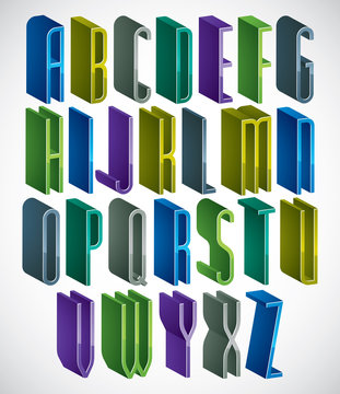 3d colorful letters tall and thin alphabet.