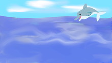 Cartoon Dolphin Jumping On Sea