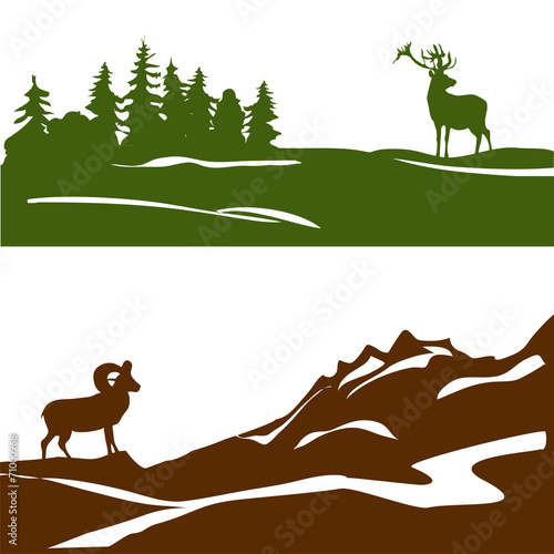 Banner With The Mountain Landscape And Forest Silhouette Buy