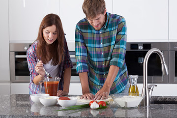 Poster - Couple making pizza at home