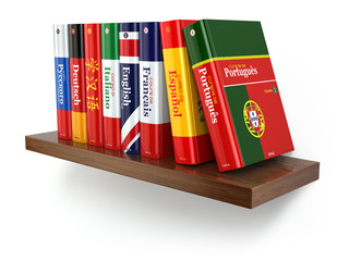 Poster - Dictionaries on bookshelf white isolated backgound.