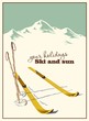 © pgmart - Winter  background. Mountains and ski equipment in the snow