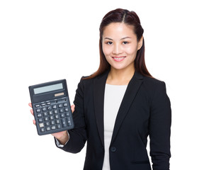 Poster - Businesswoman present with calculator