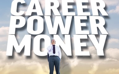 Poster - Composite image of unsmiling businessman standing
