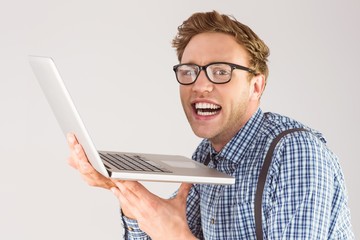 Poster - Geeky businessman using his laptop