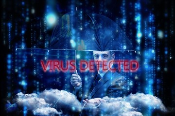 Poster - Virus detected against lines of blue blurred letters falling