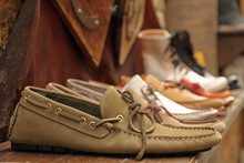 Moccasins Style Shoes On Shelf By Italian Shoe Maker