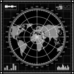Leinwandbilder - Radar screen.  Black and white vector illustration.