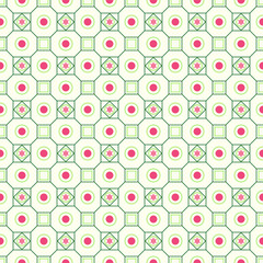 Wall Mural - Green Retro Flower Circle and Square Seamless Pattern