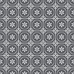 Wall Mural - Silver Circle and Flower Seamless Pattern on Pastel Background