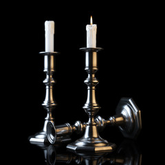 Wall Mural - Retro Candelabra With Burning Candles On Black Background